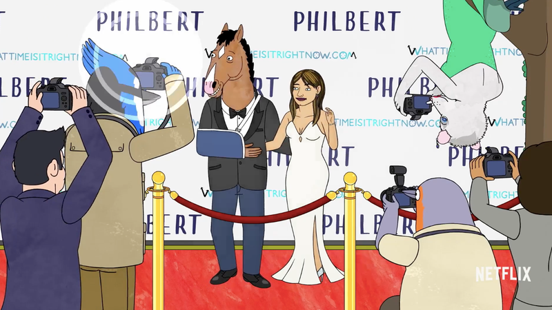BoJack Horseman and a date at the premiere of his new show, Philbert.
