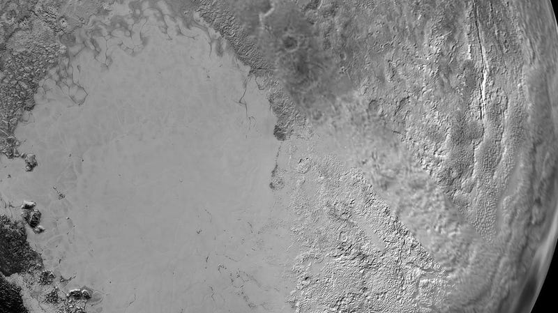 Scientists believe that Sputnik Planitia (left) hides an underwater ocean. 