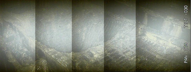 Melted grating inside reactor No. 2, likely caused by falling fuel debris. (Image: TEPCO)