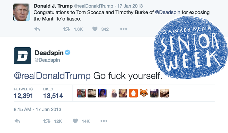 Illustration for article titled An Oral History Of Our "Go Fuck Yourself" Tweet To Donald Trump