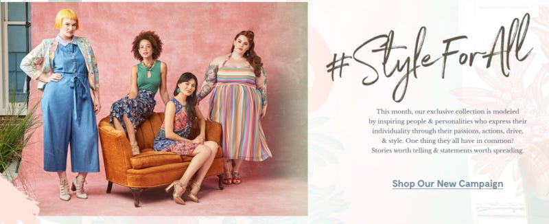 A screenshot of Modcloth’s website