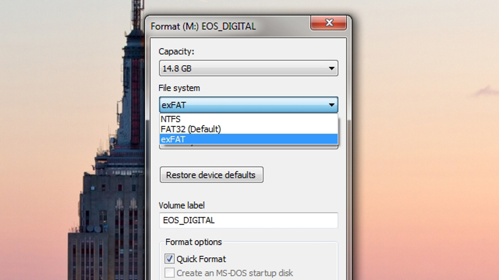 windows format external hard drive with exfat