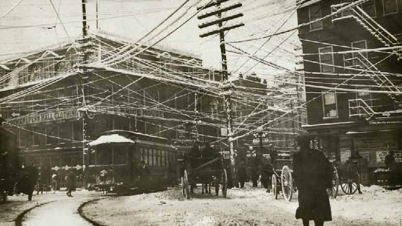 Illustration for article titled 19th Century New York Was Covered in an Insane Web of Telephone Wires