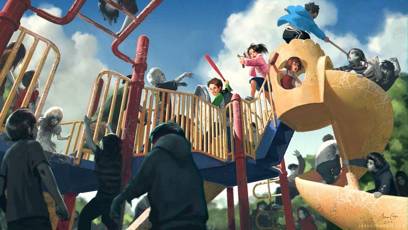 Illustration for article titled Concept Art Writing Prompt: Battle on the Zombie Playground