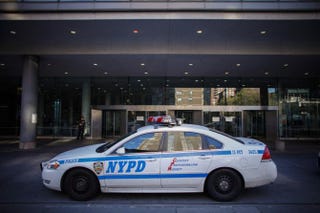 An NYPD car stands outside Bellevue Hospital Oct. 25, 2014, in New York City.  Kena Betancur/Getty Images