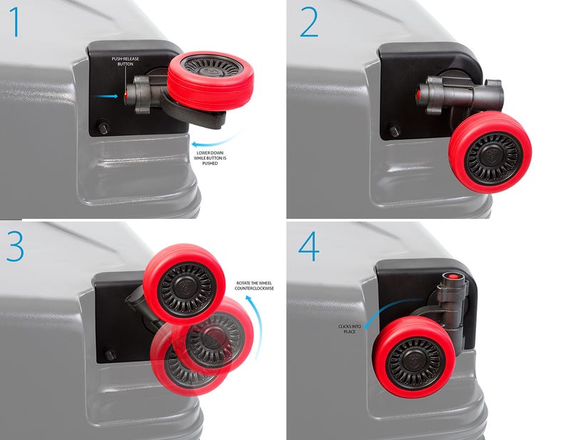 How do you replace the roller wheels on luggage?