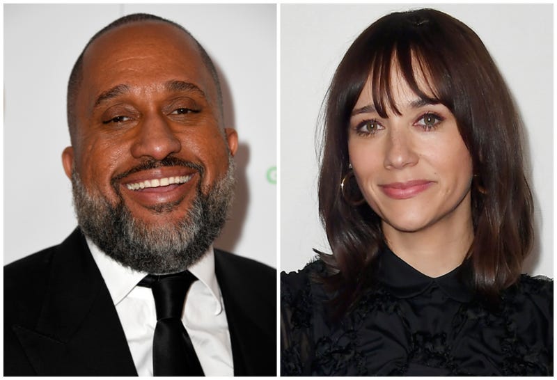 Kenya Barris attends the 30th annual Producers Guild Awards on January 19, 2019 in Beverly Hills, California; Rashida Jones attends the Tribeca Talks - Storytellers at the 2019 Tribeca Film Festival on May 01, 2019 in New York City.