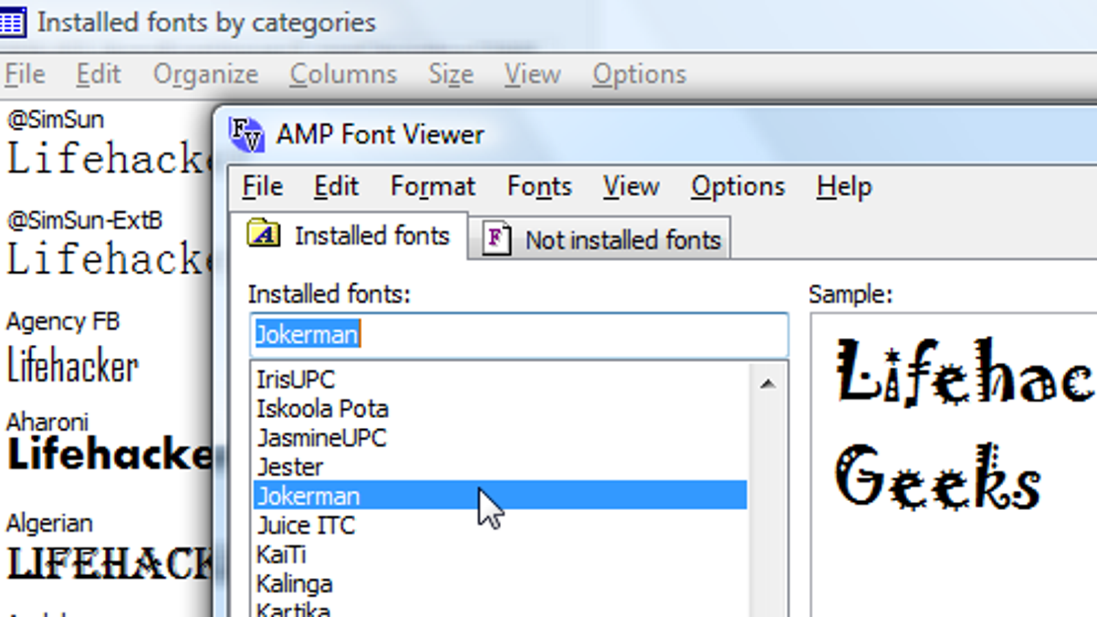 amp font viewer change sample