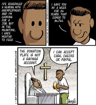 Illustration for article titled Candorville Comic: The Donation Plate