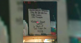 Mug Shots bar in St. Joseph, Mo., apologized after offering a Michael Brown six-shot special. Brown, who was 18 and unarmed, was struck at least six times when he was fatally shot in Ferguson, Mo., by Officer Darren Wilson on Aug. 9.Fox 4 News Screenshot