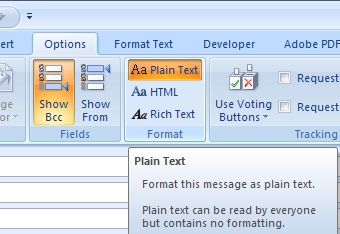 outlook plain text email