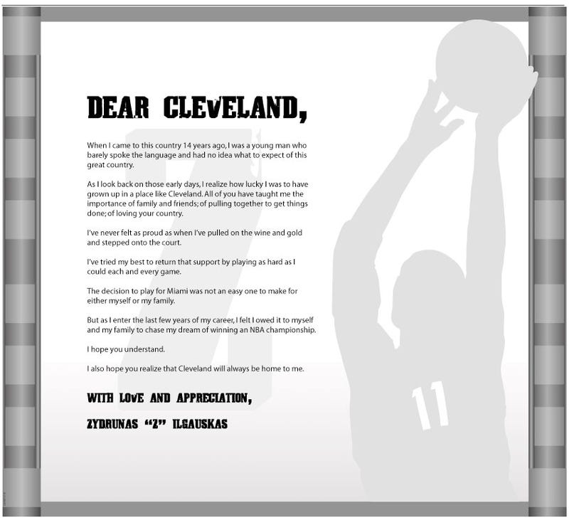 Illustration for article titled Miami Bound Cavs Star Thanks Cleveland Fans. Not That One, Obviously.