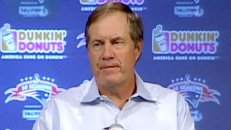 Illustration for article titled Bill Belichick's Tears Eat Through Podium