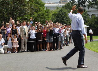Last week President Obama waved to visitors as he left for Martha's Vineyard. (Getty)