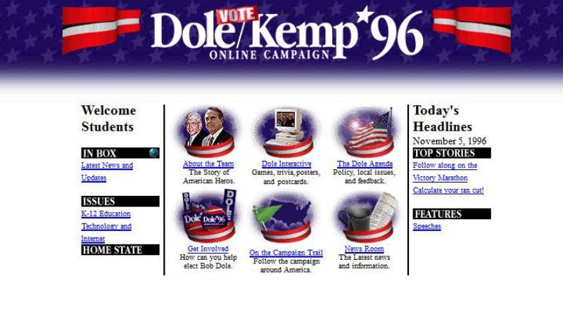 Illustration for article titled The Dole-Kemp 1996 website is still live, and amazingly slow