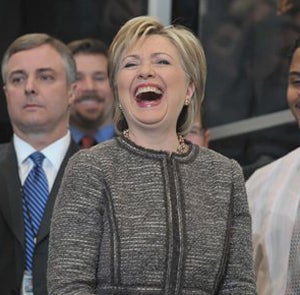 Illustration for article titled Hillary Clinton Greets Her New Job, Staff With A Smile