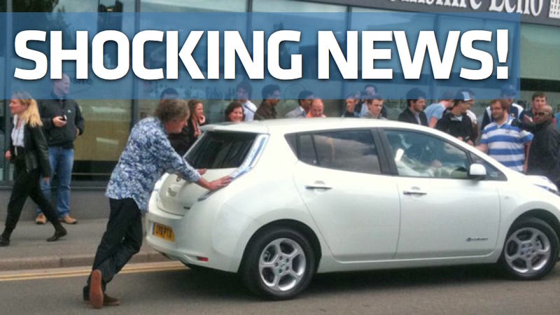 Illustration for article titled Top Gear caught pushing a dead Nissan Leaf