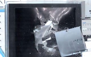 Illustration for article titled Slow Mo' Video: PS3 Smashes Into Bravia TV at 50 MPH