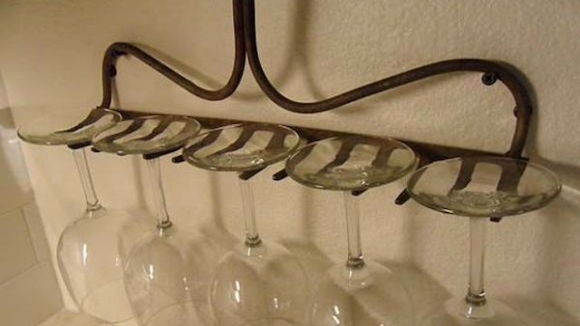 Repurpose an Old Garden Rake as a Wine Glass Holder