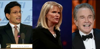 Eric Cantor (Mark Wilson/Getty); Martha Raddatz (Justin Sullivan/Getty); Warren Beatty (Kevin Winter/Getty)
