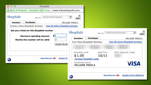 bank of america virtual credit card number