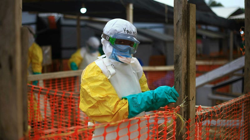 An Ebola health worker at a treatment center in Beni, eastern Congo, 16 April 2019