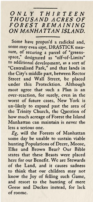 Illustration for article titled Historical Archives: Only Thirteen Thousand Acres Of Forest Remaining On Manhattan Island