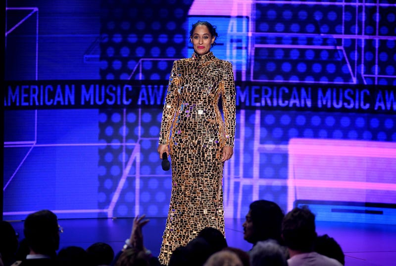 Tracee Ellis Ross Made The Amas A Showcase For Black Designers Tracee Ellis Ross Wears A Gold Dress By Cd Greene Onstage During The 2018 American Music Awards At Microsoft Theater On October 9 In Los Angeles