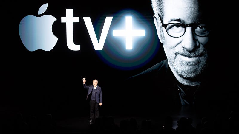 Steven Spielberg waves to the crowd at the Apple keynote