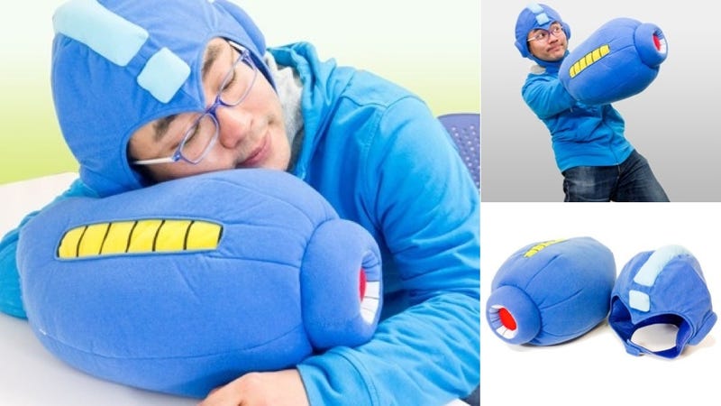 Illustration for article titled Bring on Sandman with a Mega Man Sleep Hoodie and Mega Buster Pillow