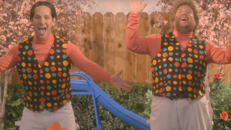 Illustration for article titled Here are Paul Rudd and James Corden, obliviously hosting the world's most inappropriate children's show