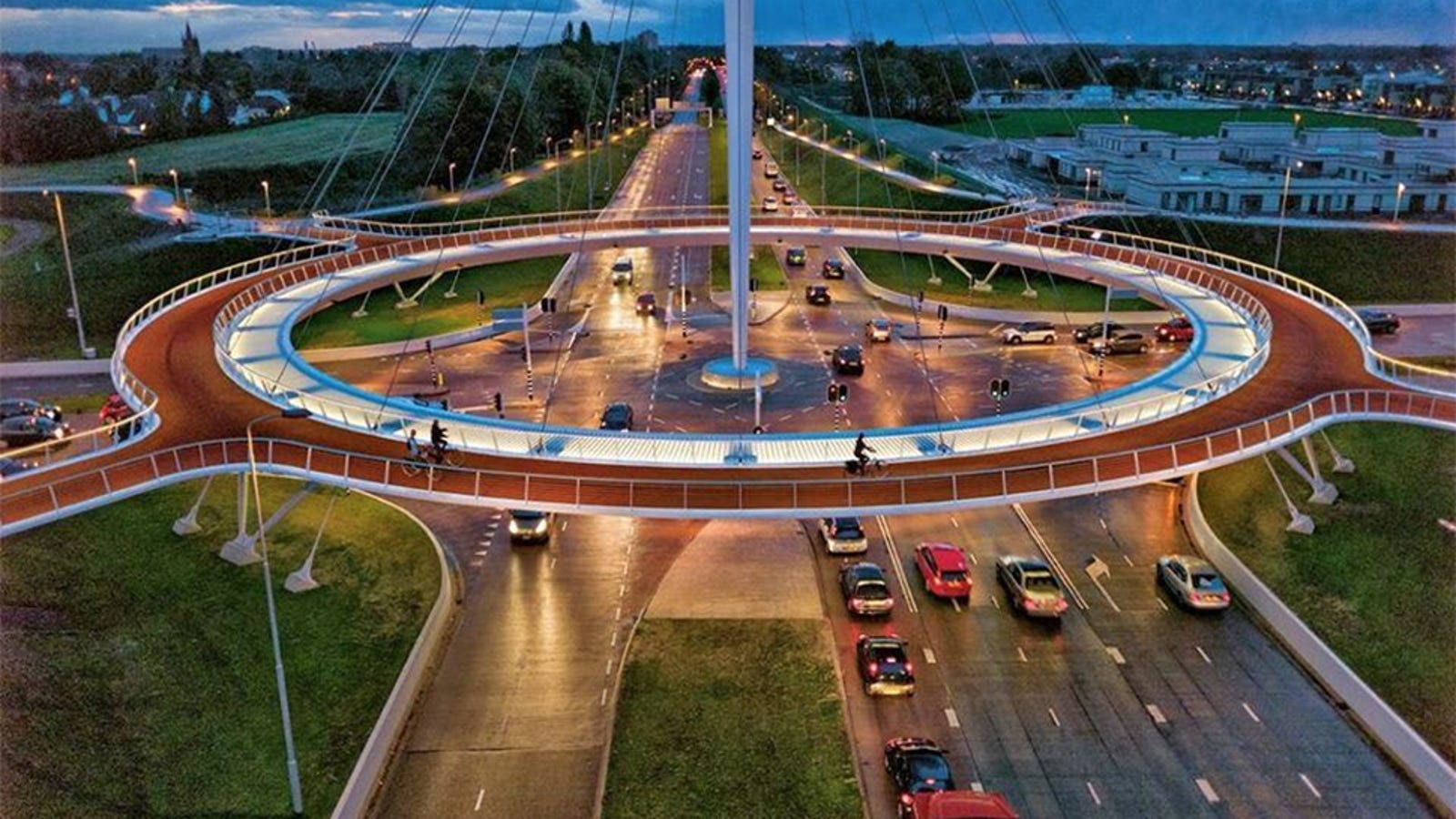 A Floating Suspension Bridge That Lets Cyclists Sail Over Car Traffic