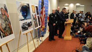 A Feb. 7, 2013, LAPD press conference about the Dorner manhunt (Robyn Beck/AFP/Getty Images)