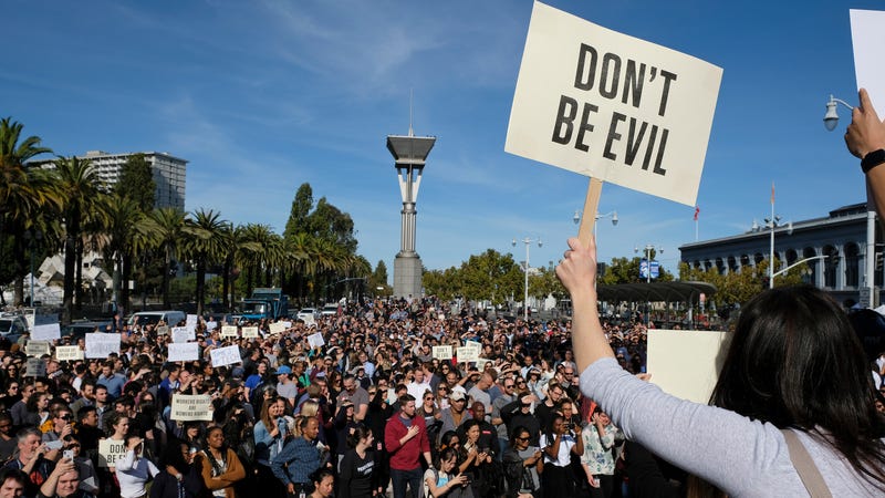 Google staff participating in the walkout on Nov. 1, 2018, at Harry Bridges Plaza in San Francisco.