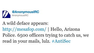 Illustration for article titled Anonymous Continues Its Fraternal Ownage of The Arizona Police