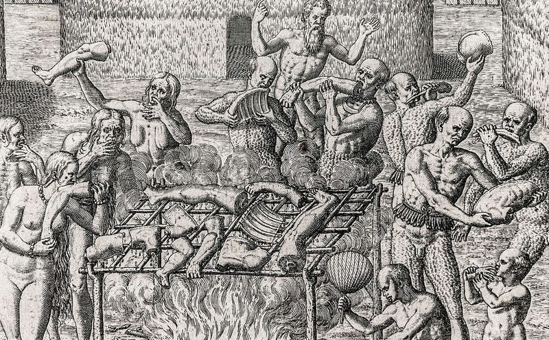 Canibalismo, ilustración de Hans Staden