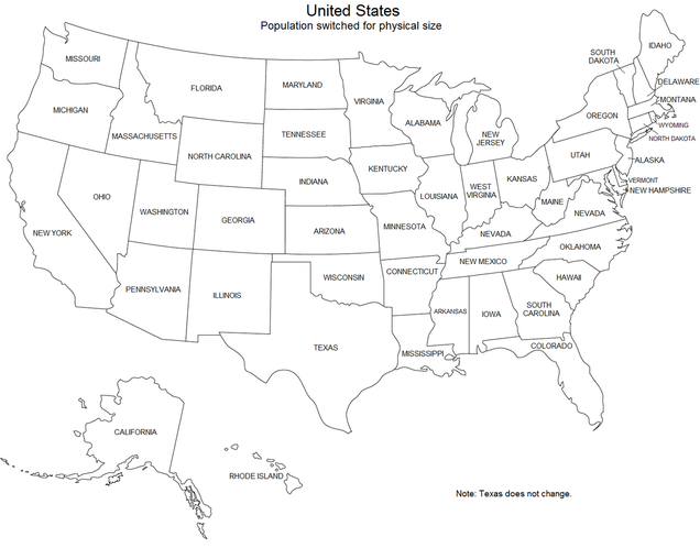 Here's a map of the US if every state's population matched its size