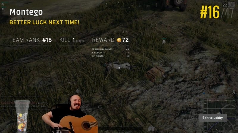 Illustration for article titled Battlegrounds Player Writes Live Song For Partner, Partner Dies Anyway