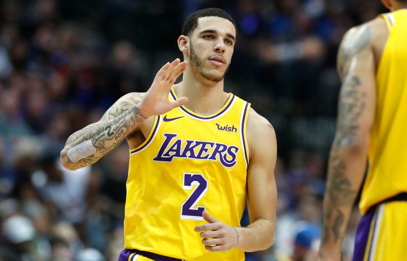 Lonzo, back in January, with the adhesive patch covering the Big Baller Brand tattoo.
