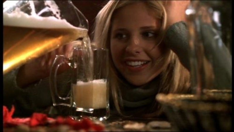 Foamy! Scientists say they figured out why foam dampens the sloshing in that pint of beer. (Image: Buffy the Vampire Slayer, 1999)