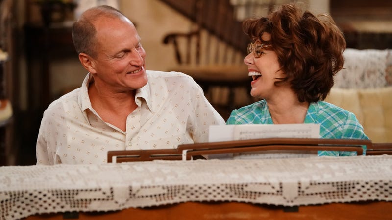 Woody Harrelson (left) and Marisa Tomei in Live In Front Of A Studio Audience