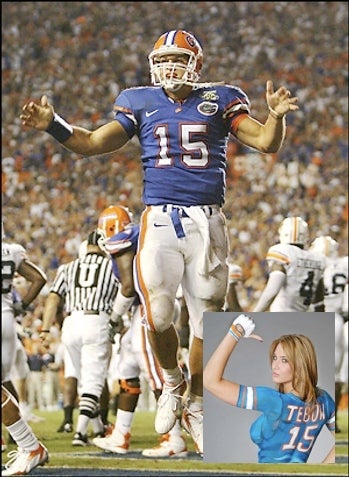 Illustration for article titled Tim Tebow Messiah Watch: Body-Painted Mary Magdalene Edition