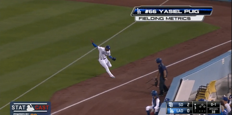 Illustration for article titled Yasiel Puig Shows Us How Much Fun Catch Probability Will Be