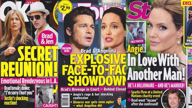 Illustration for article titled This Week In Tabloids: Angelina Dumped Brad For a Mysterious Billionaire?!