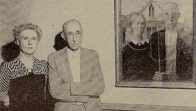 An incredibly surreal photo of the real-life goths from American Gothic