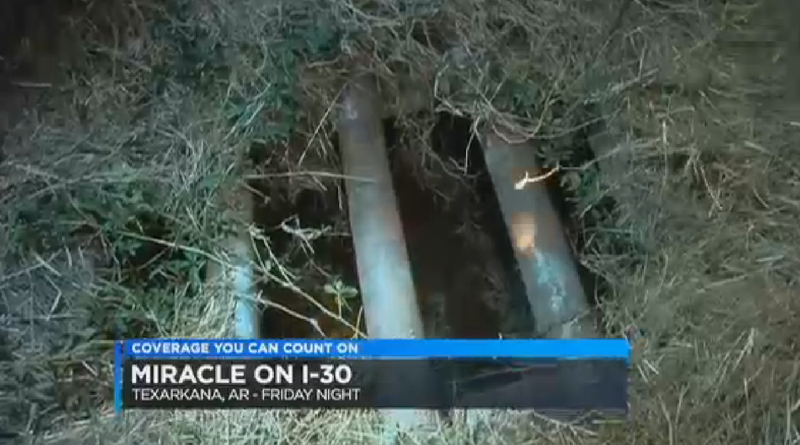 The grate in which the baby was found, waiting to be rescued. Image via KSLA/screengrab)