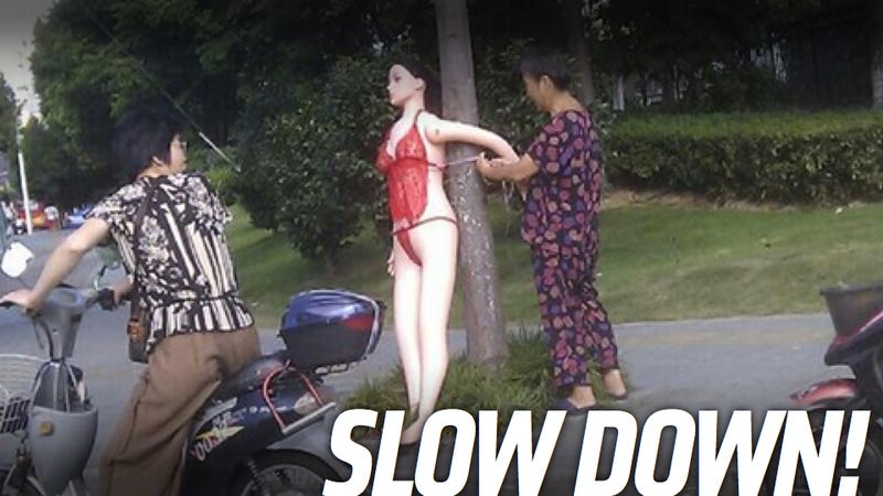 Illustration for article titled This Old Lady Slows Traffic With A Sex Doll