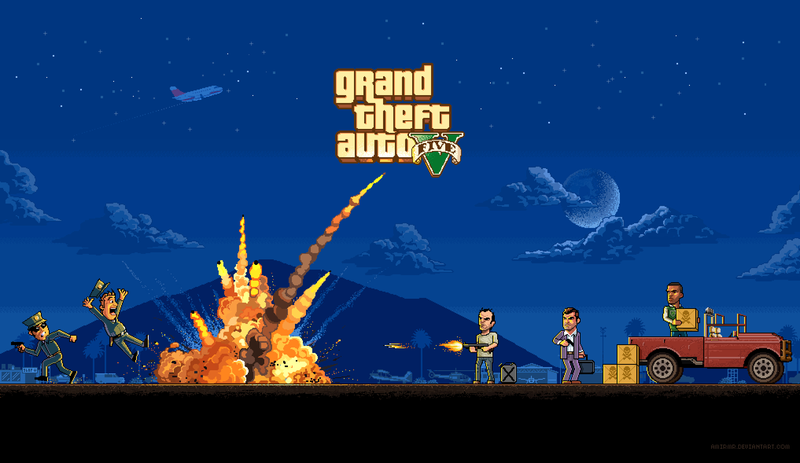 Illustration for article titled Una brillante recreación de GTA V en pixel-art