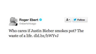 Illustration for article titled Roger Ebert Can't Believe That Anyone Would Care So Much About Justin Bieber Smoking Weed