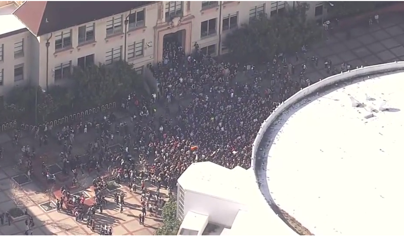 Thousands of students walked out of classes the morning of Nov. 9, 2016, at Berkeley High School in California to protest the election of Donald Trump to the presidency of the United States.CBS San Francisco